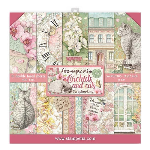 Simon Says Stamp! Stamperia ORCHIDS AND CATS 12x12 Paper sbbl81