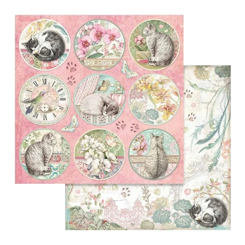 Simon Says Stamp! Stamperia ORCHIDS AND CATS 12x12 Paper sbbl81