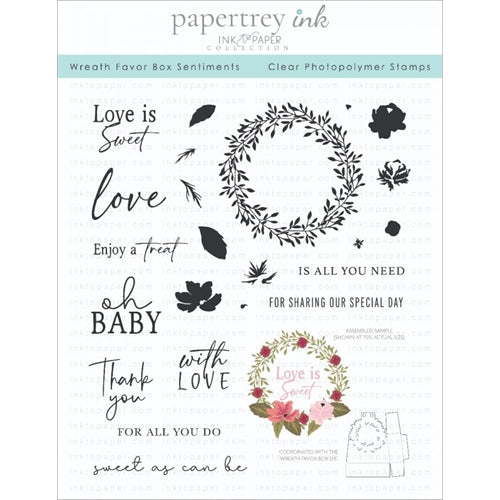 Simon Says Stamp! Papertrey Ink WREATH FAVOR BOX SENTIMENTS Clear Stamps 1239*