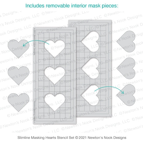 Simon Says Stamp! Newton's Nook Designs SLIMLINE MASKING HEARTS Stencils NN2101T01*
