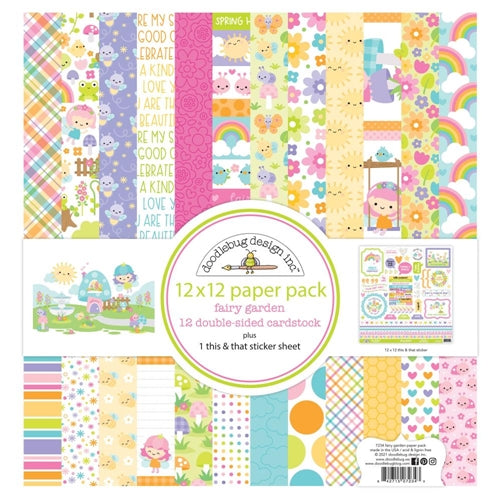 Simon Says Stamp! Doodlebug FAIRY GARDEN 12x12 Inch Paper Pack 7234