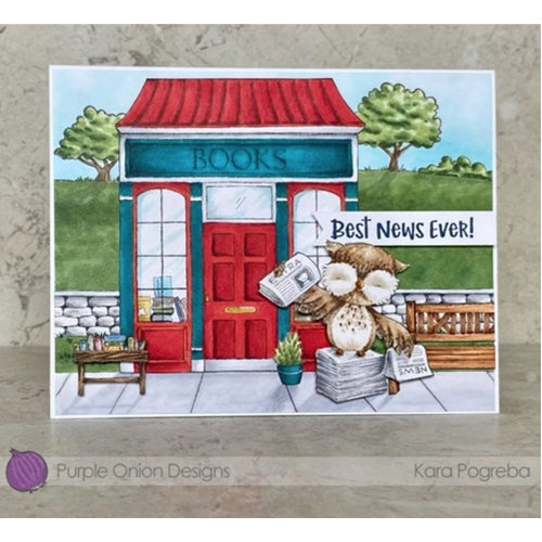 Simon Says Stamp! Purple Onion Designs BOOKSTORE AND BOOK RACK Cling Stamp pod1215