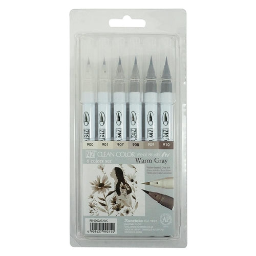 Simon Says Stamp! Zig Clean Color Real Brush WARM GRAY 6 Color Set rb6000at6vc
