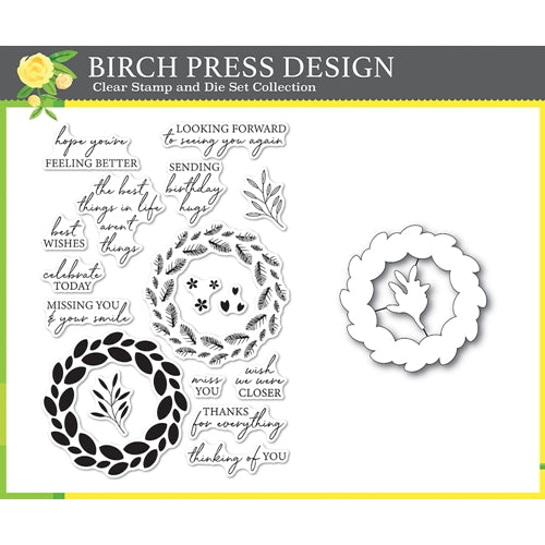 Simon Says Stamp! Birch Press Design CLASSIC SENTIMENTAL WREATH Clear Stamp and Die Set 8157*