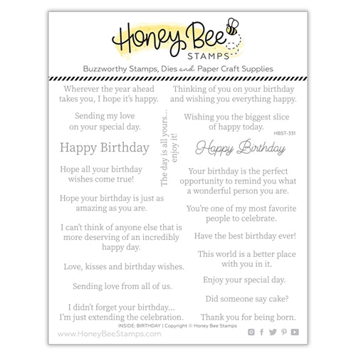 Simon Says Stamp! Honey Bee INSIDE BIRTHDAY SENTIMENTS Clear Stamp Set hbst331