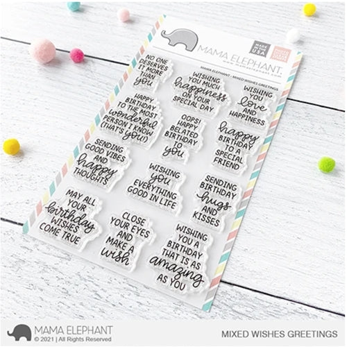 Simon Says Stamp! Mama Elephant Clear Stamps MIXED WISHES GREETINGS