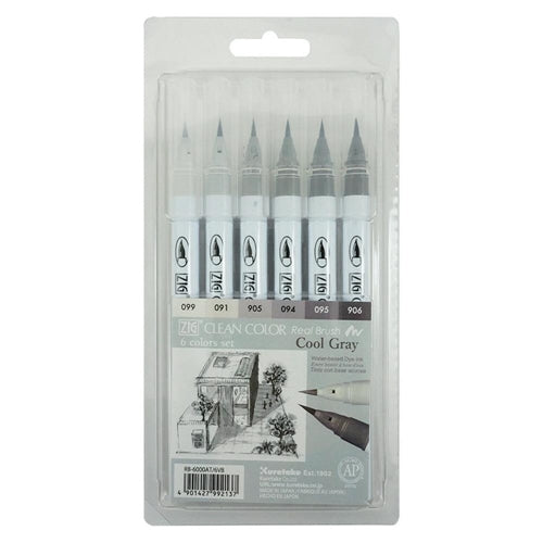 Simon Says Stamp! Zig Clean Color Real Brush COOL GRAY 6 Color Set rb6000at6vb