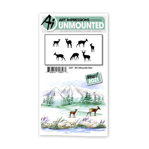 Simon Says Stamp! Art Impressions Watercolor SILHOUETTE DEER Set Cling Cushion Stamps 5427