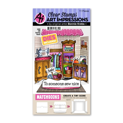 Simon Says Stamp! Art Impressions Matchbook SEWING ROOM Clear Stamps and Dies 5402
