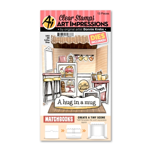 Simon Says Stamp! Art Impressions Matchbook COFFEE SHOP Clear Stamps and Dies 5403