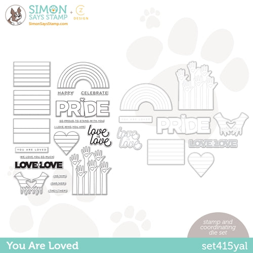 Simon Says Stamp! CZ Design Stamps and Dies YOU ARE LOVED set415yal Rainbows