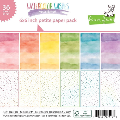 Simon Says Stamp! Lawn Fawn WATERCOLOR WISHES RAINBOW 6x6 Inch Petite Paper Pack lf2590