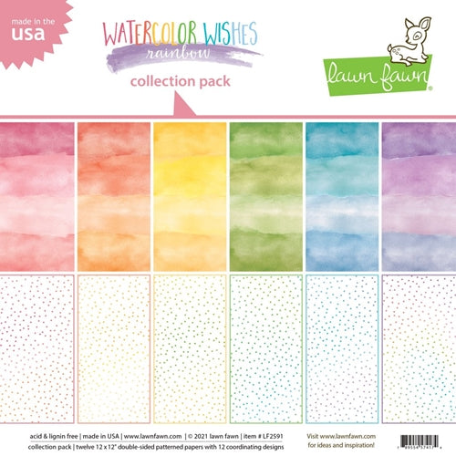 Simon Says Stamp! Lawn Fawn WATERCOLOR WISHES RAINBOW 12x12 Inch Collection Paper Pack lf2591