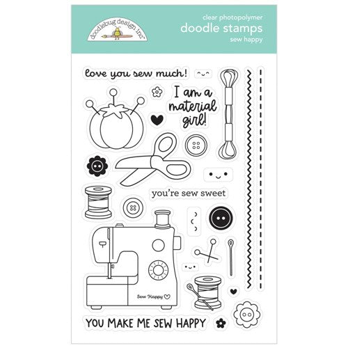 Simon Says Stamp! Doodlebug SEW HAPPY Clear Stamps 7265