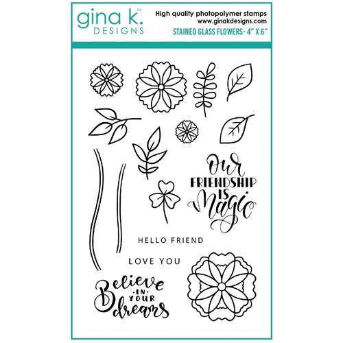 Simon Says Stamp! Gina K Designs STAINED GLASS FLOWERS Clear Stamps 8211*