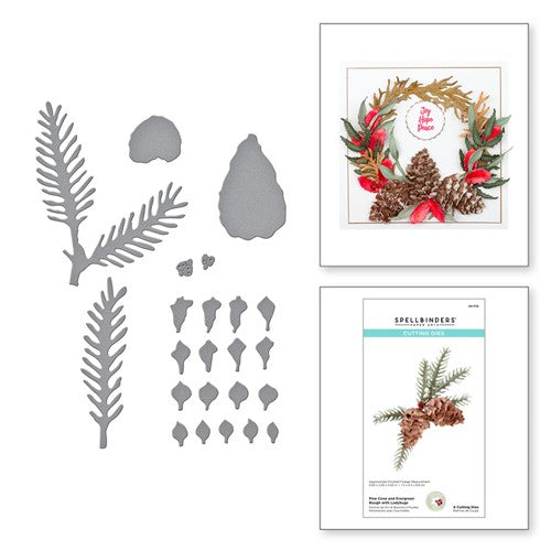 Simon Says Stamp! S4-1112 Spellbinders PINE CONE AND EVERGREEN BOUGH WITH LADYBUGS Etched Dies