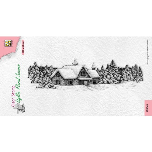 Simon Says Stamp! Nellie's Choice IDYLLIC FLORAL SCENE SNOWY HOUSE Slimline Clear Stamp ifs043