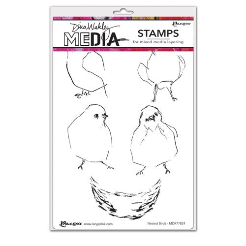 Simon Says Stamp! Dina Wakley NESTED BIRDS Media Cling Rubber Stamp MDR77824*