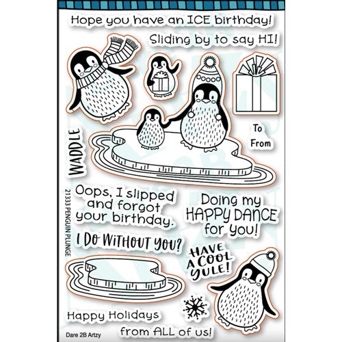 Simon Says Stamp! Dare 2B Artzy PENGUIN PLUNGE Clear Stamp Set 21333*