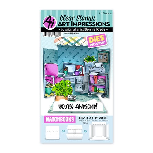 Simon Says Stamp! Art Impressions Matchbook OFFICE Clear Stamps and Dies 5445