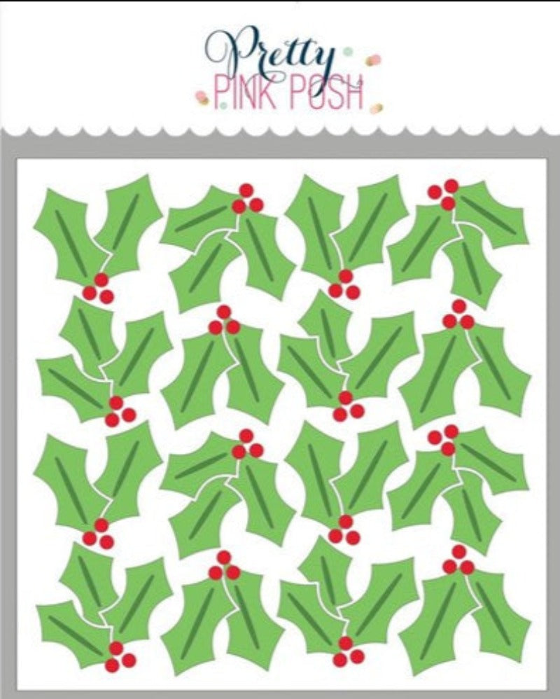 Simon Says Stamp! Pretty Pink Posh HOLLY LAYERED Stencils color detail