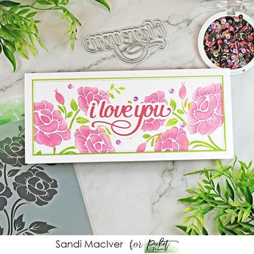 Simon Says Stamp! Picket Fence Studios PEONIES 6 x 6 Stencil sc137*