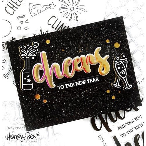 Simon Says Stamp! Honey Bee NEW YEAR CHEERS Clear Stamp Set hbst395*