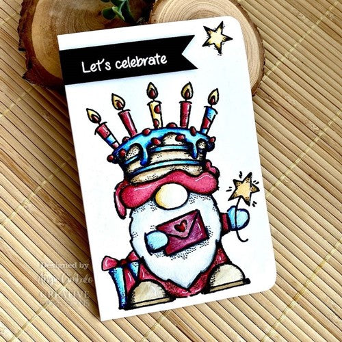 Simon Says Stamp! Woodware Craft Collection BIRTHDAY CAKE GNOME Clear Stamps frs876
