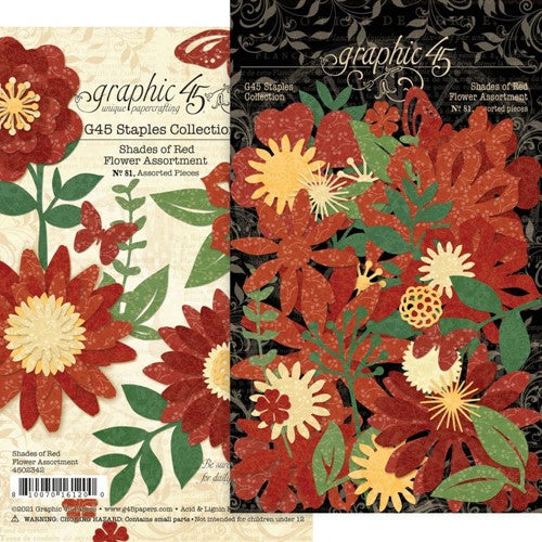 Simon Says Stamp! Graphic 45 SHADES OF RED Flower Die Cut Assortment g4502342