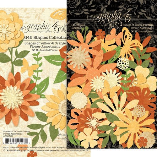 Simon Says Stamp! Graphic 45 SHADES OF YELLOW AND ORANGE Flower Die Cut Assortment g4502343