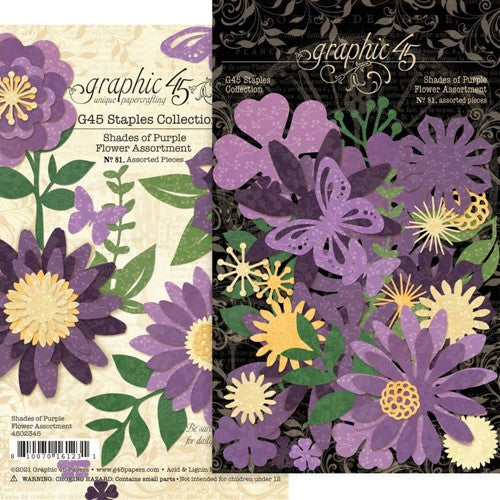 Simon Says Stamp! Graphic 45 SHADES OF PURPLE Flower Die Cut Assortment g4502345
