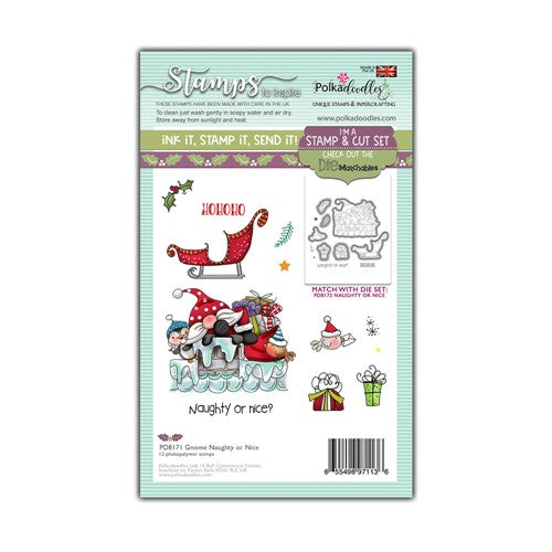 Simon Says Stamp! Polkadoodles GNOME NAUGHTY OR NICE Matchables Clear Stamps pd8171*