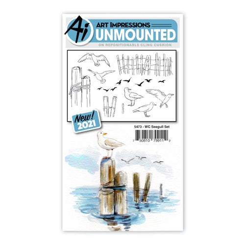 Simon Says Stamp! Art Impressions Watercolor SEAGULL SET Cling Cushion Stamps 5473