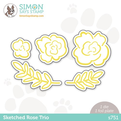 Simon Says Stamp! Simon Says Stamp SKETCHED ROSE TRIO Hot Foil Plates and Dies s751
