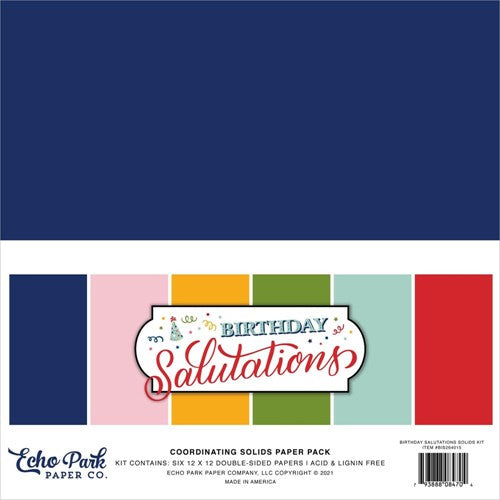 Simon Says Stamp! Echo Park BIRTHDAY SALUTATIONS 12 x 12 Solids Paper Pack bis264015