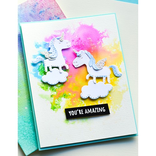 Simon Says Stamp! Poppy Stamps WHITTLE RAINBOW UNICORN Stamp and Die Kit kt004*