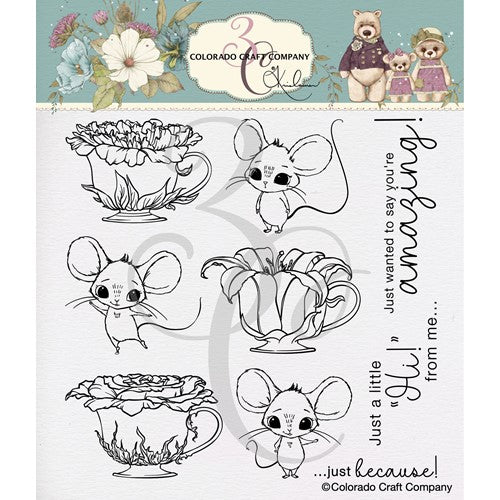 Simon Says Stamp! Colorado Craft Company Kris Lauren TEACUPS AND MICE Clear Stamps KL608