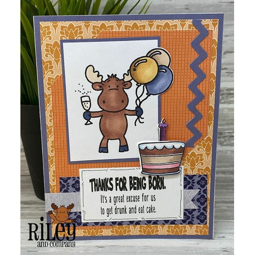 Simon Says Stamp! Riley and Company Funny Bones THANKS FOR BEING BORN Cling Rubber Stamp RWD-992