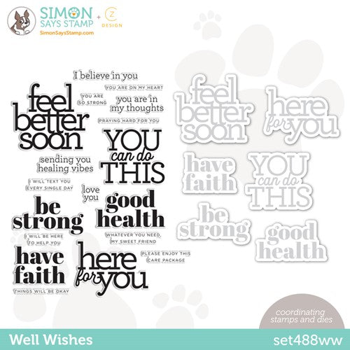 Simon Says Stamp! CZ Design Stamps and Dies WELL WISHES set488ww