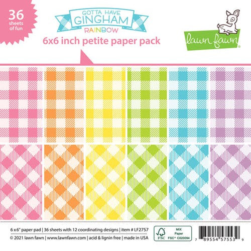 Simon Says Stamp! Lawn Fawn GOTTA HAVE GINGHAM RAINBOW 6x6 Inch Petite Paper Pack lf2757