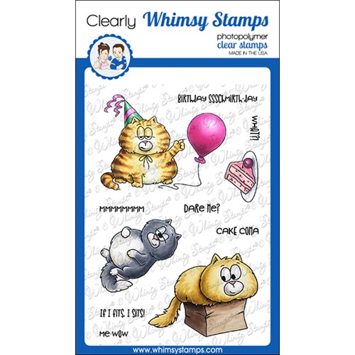 Simon Says Stamp! Whimsy Stamps ME WOW CAT BIRTHDAYS Clear Stamps C1386