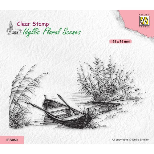 Simon Says Stamp! Nellie's Choice IDYLLIC FLORAL SCENE LAKE WITH ROWING BOAT Clear Stamp ifs050