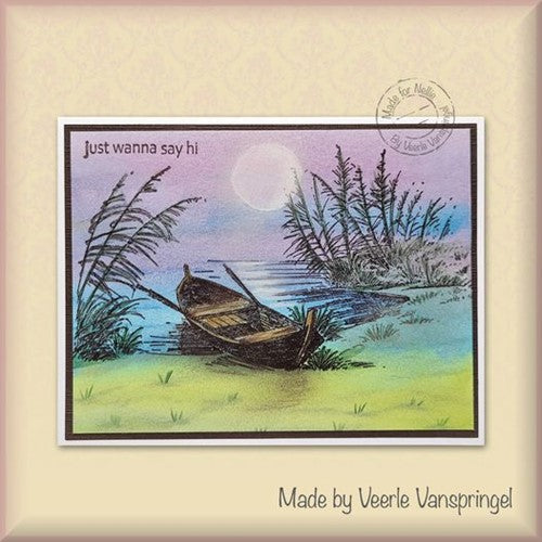 Simon Says Stamp! Nellie's Choice IDYLLIC FLORAL SCENE LAKE WITH ROWING BOAT Clear Stamp ifs050