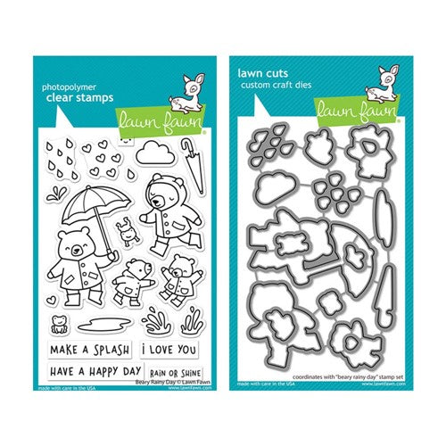 Simon Says Stamp! Lawn Fawn SET BEARY RAINY DAY Clear Stamps and Dies s2lfbrd
