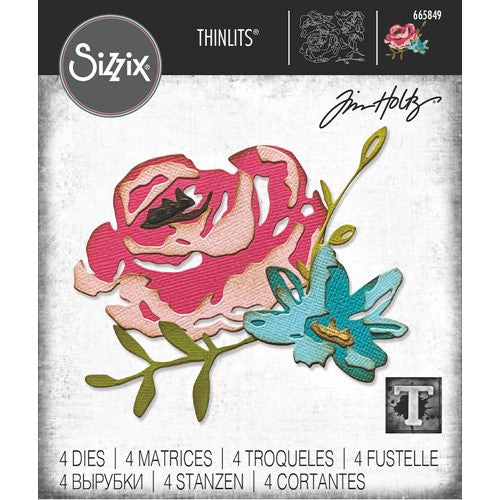 Simon Says Stamp! Tim Holtz Sizzix BRUSHSTROKE FLOWERS 4 Thinlits Dies 665849