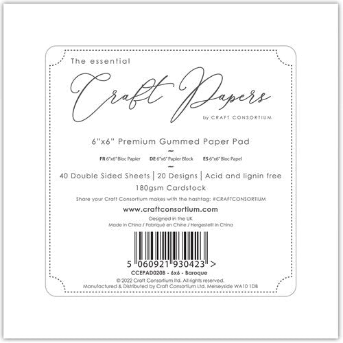 Simon Says Stamp! Craft Consortium BAROQUE 6 x 6 Paper Pad CCPPAD020B