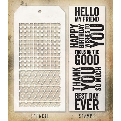 Simon Says Stamp! Tim Holtz Clear Stamps and Stencil BOLD SAYINGS AND GRID DOT DIAMONDS THMM140