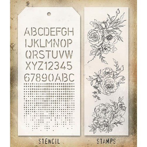 Simon Says Stamp! Tim Holtz Clear Stamps and Stencil FLORAL OUTLINES, SCHOOLHOUSE AND DOT FADE THMM138