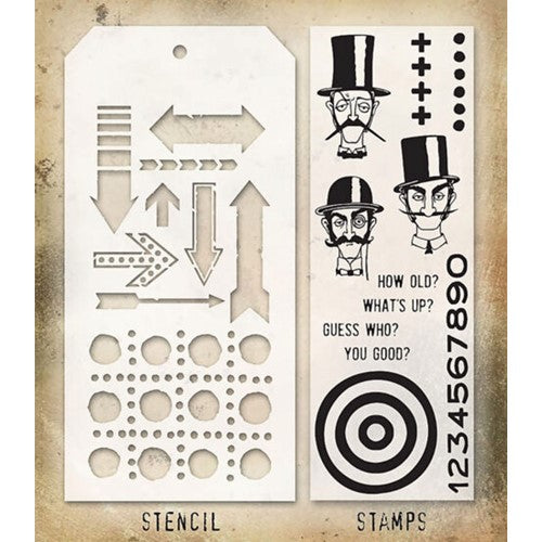 Simon Says Stamp! Tim Holtz Clear Stamps and Stencil INQUISITIVE, ARROWS AND DOTTED THMM139