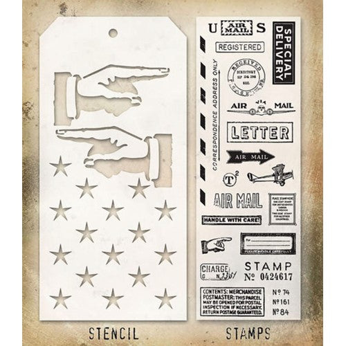 Simon Says Stamp! Tim Holtz Clear Stamps and Stencil CORRESPONDENCE, DIRECTION AND SHIFTER STARS THMM141